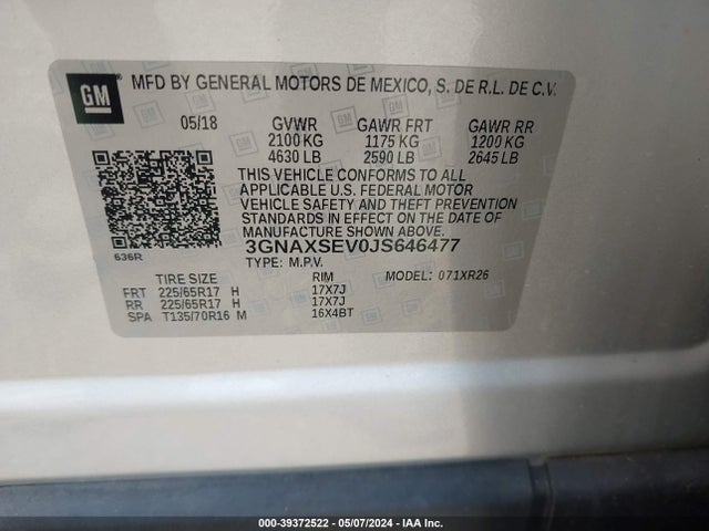 Chevrolet EQUINOX LT 2018 3GNAXSEV0JS646477 Image 9