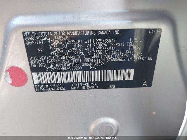 Toyota Rav4 Xle 2014 2T3WFREV6EW080280 Image 9