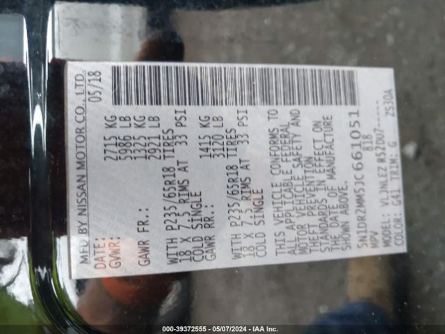 5N1DR2MM5JC661051 Nissan Pathfinder Sv