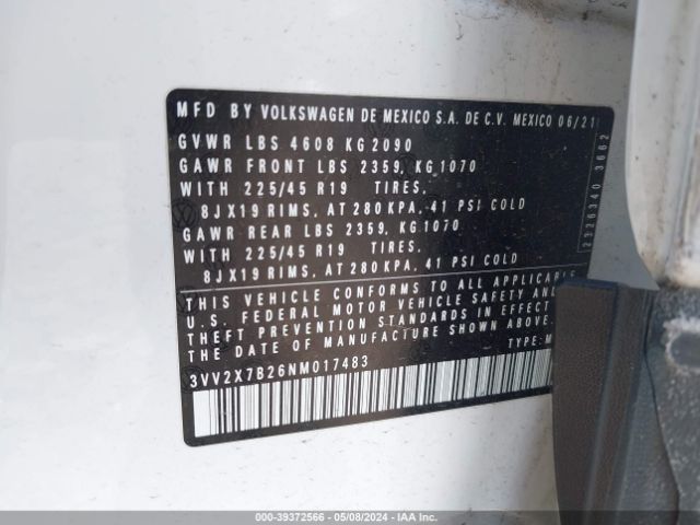 3VV2X7B26NM017483 Volkswagen Taos 1.5t Sel
