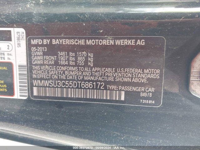 2013 MINI HARDTOP WMWSU3C55DT686172 Photo 8