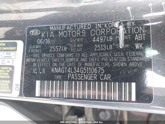 KIA Optima Lx 2016 KNAGT4L34G5110675 Image 9