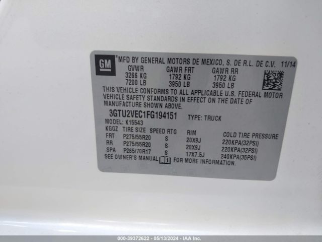 3GTU2VEC1FG194151 GMC Sierra 1500 Slt