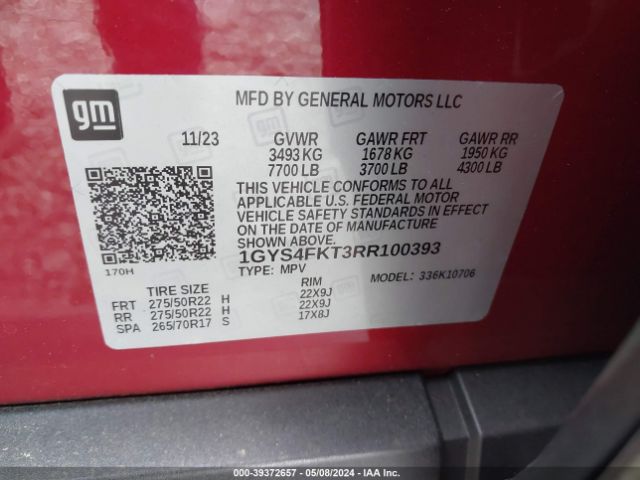 1GYS4FKT3RR100393 Cadillac Escalade 4wd Sport