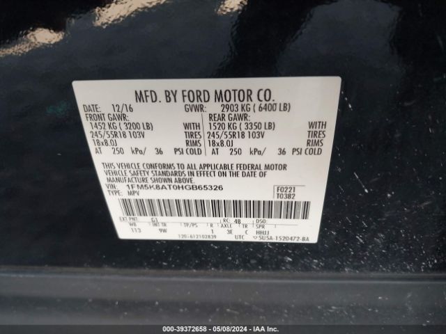 1FM5K8AT0HGB65326 Ford Utility Police Interceptor