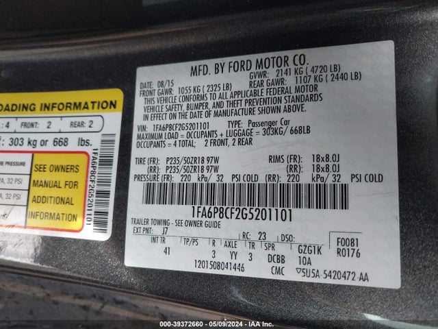 Ford Mustang Gt Premium 2016 1FA6P8CF2G5201101 Image 9