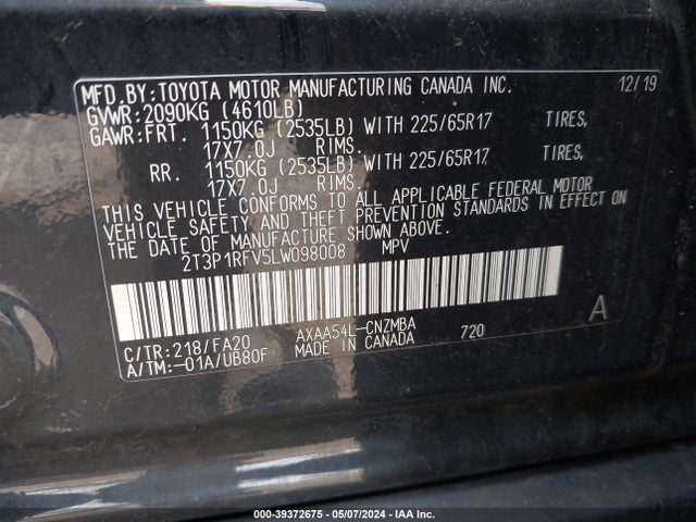 Toyota Rav4 Xle 2020 2T3P1RFV5LW098008 Image 9