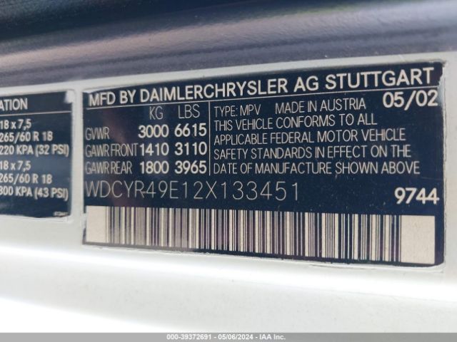 2002 MERCEDES-BENZ G 500 WDCYR49E12X133451 Photo 8