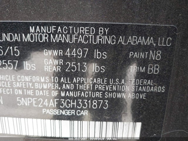 Hyundai SONATA SE 2016 5NPE24AF3GH331873 Image 9