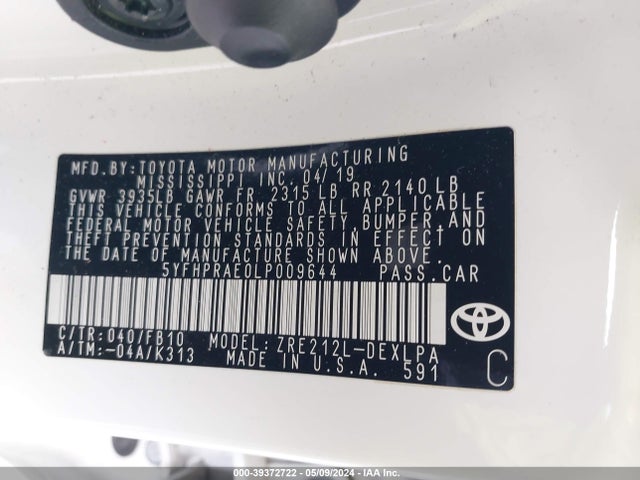 Toyota COROLLA LE 2020 5YFHPRAE0LP009644 Image 9