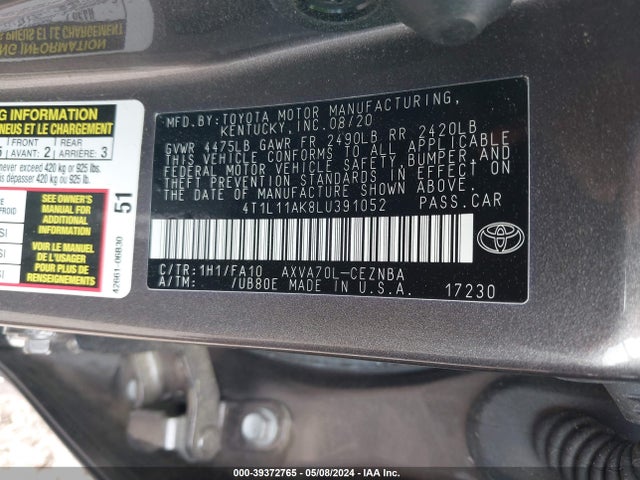 Toyota CAMRY LE 2020 4T1L11AK8LU391052 Image 9