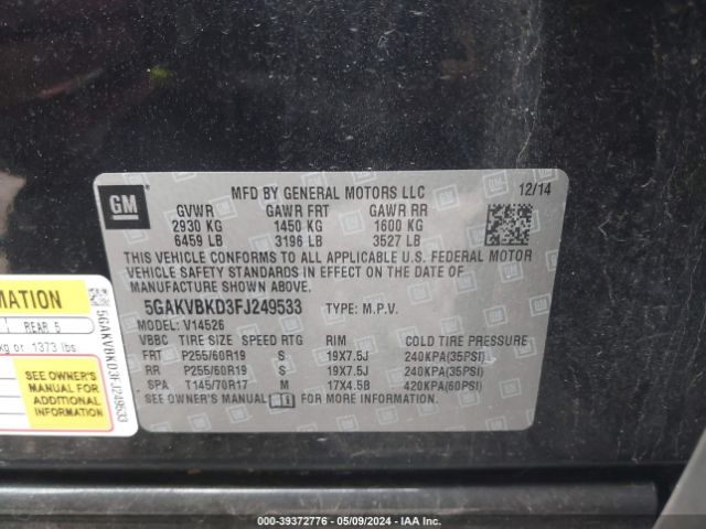 5GAKVBKD3FJ249533 Buick Enclave Leather