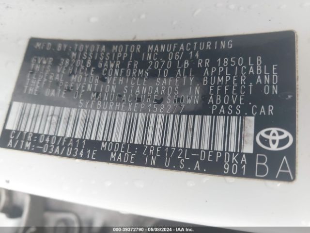 5YFBURHEXEP158277 Toyota COROLLA L