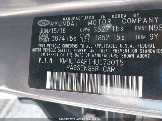 KMHCT4AE1HU173015 Hyundai ACCENT SE