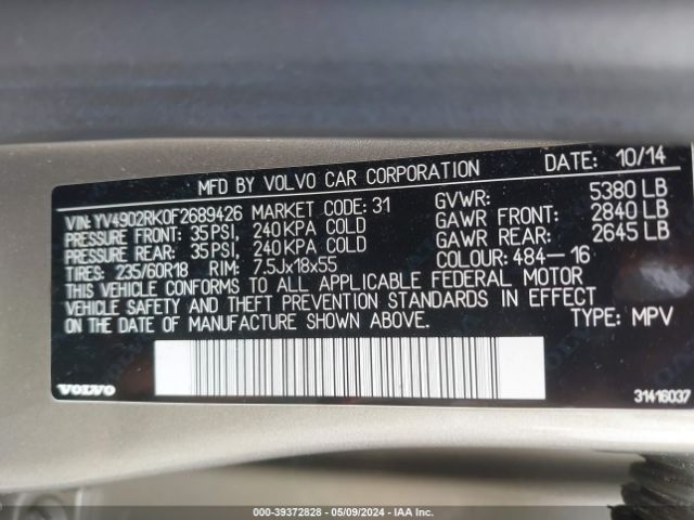 YV4902RK0F2689426 Volvo Xc60 T6
