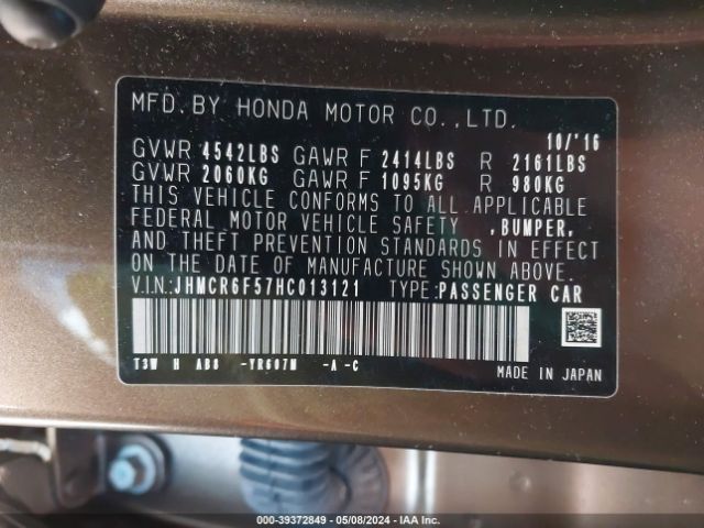 JHMCR6F57HC013121 Honda Accord Hybrid Ex-l