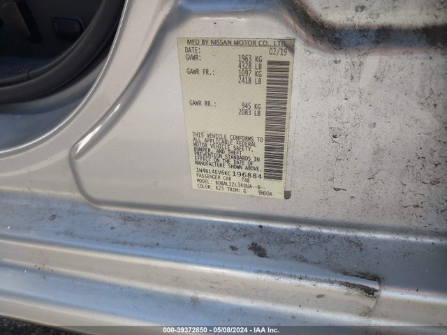 Nissan Altima 2.5 Sl 2019 1N4BL4EV6KC196884 Image 9