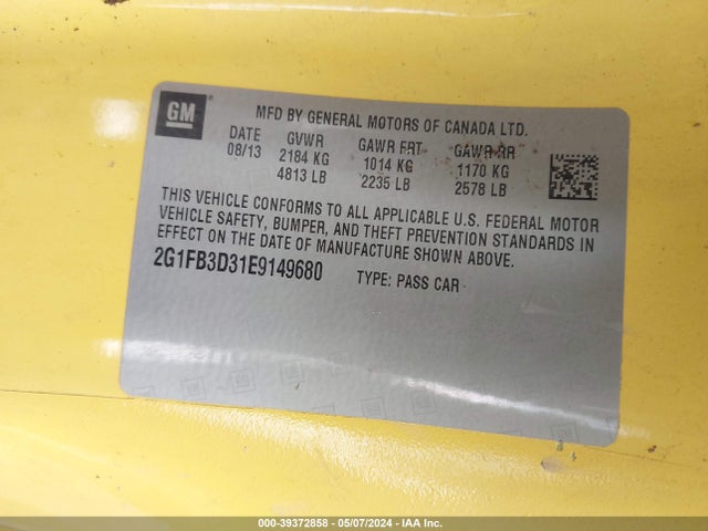 Chevrolet Camaro 1lt 2014 2G1FB3D31E9149680 Image 9