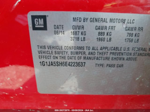 1G1JA5SH6E4223637 Chevrolet Sonic Ls Auto