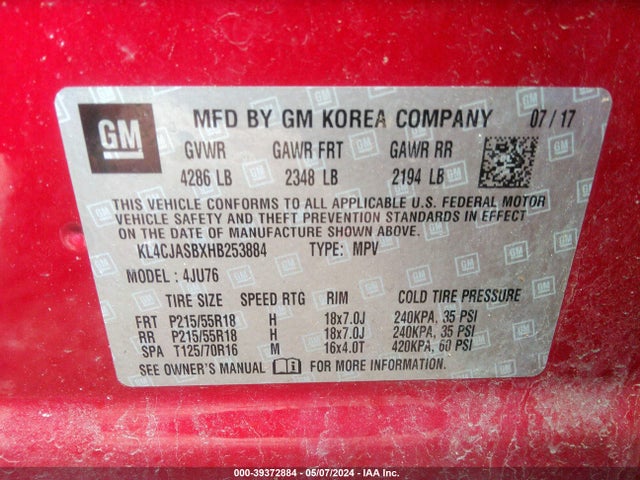 KL4CJASBXHB253884 Buick Encore Preferred