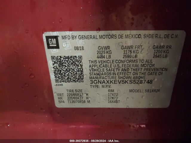 Chevrolet EQUINOX LT 2019 3GNAXKEV5KS528748 Image 9