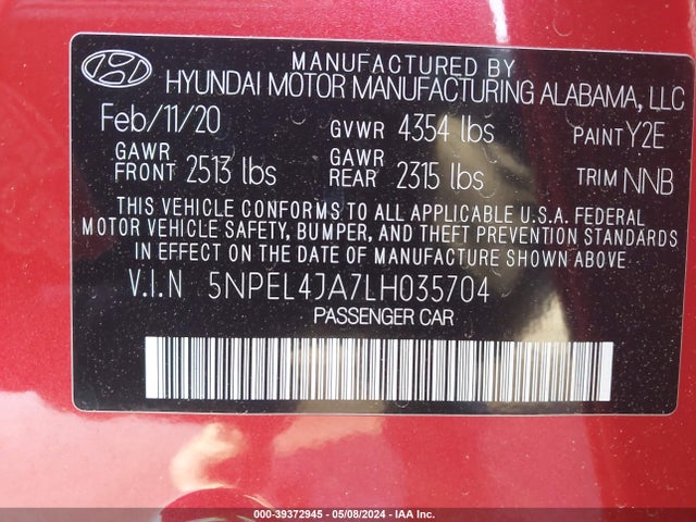 Hyundai SONATA SEL 2020 5NPEL4JA7LH035704 Image 9