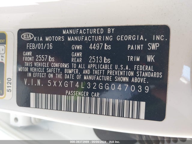 KIA Optima Lx 2016 5XXGT4L32GG047039 Image 9