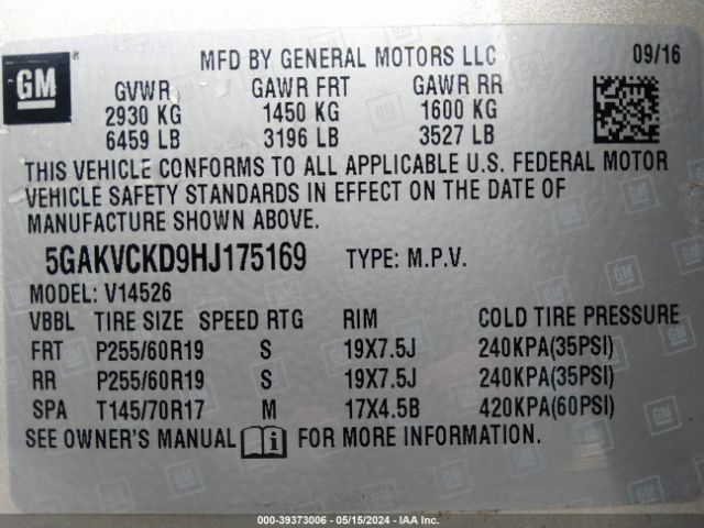 5GAKVCKD9HJ175169 Buick Enclave Premium