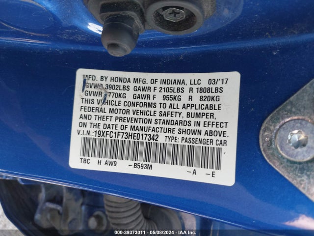 Honda Civic Ex-l 2017 19XFC1F73HE017342 Image 9