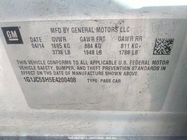 Chevrolet Sonic Lt Auto 2014 1G1JC5SH5E4200408 Image 9