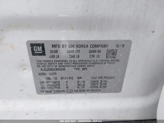 KL4CJASB5LB043346 Buick Encore Fwd Preferred