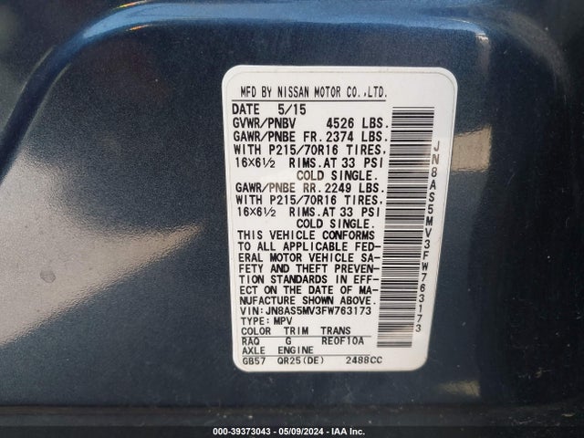 Nissan Rogue Select S 2015 JN8AS5MV3FW763173 Image 9