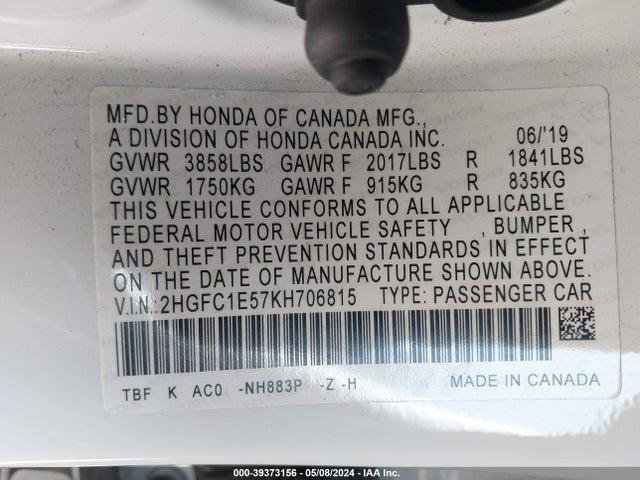 Honda CIVIC SI 2019 2HGFC1E57KH706815 Image 9
