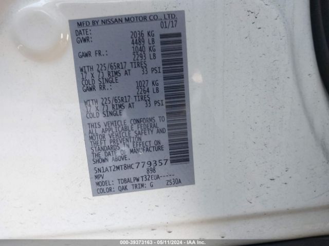 5N1AT2MT8HC779357 Nissan ROGUE S