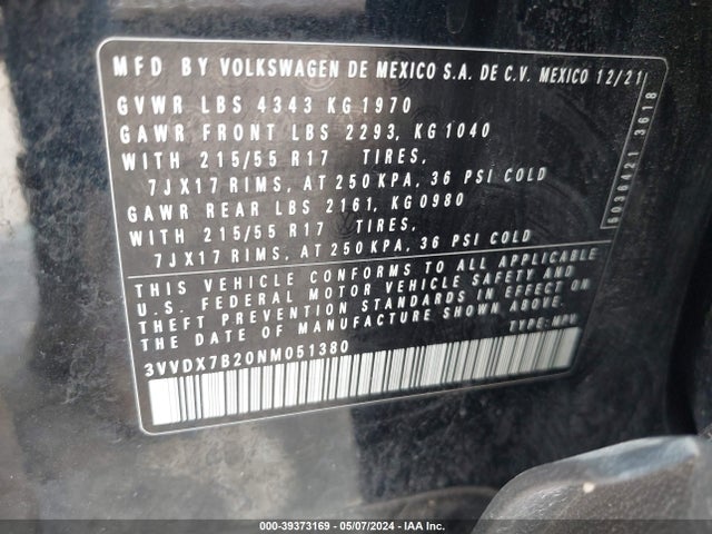 3VVDX7B20NM051380 Volkswagen Taos 1.5t S