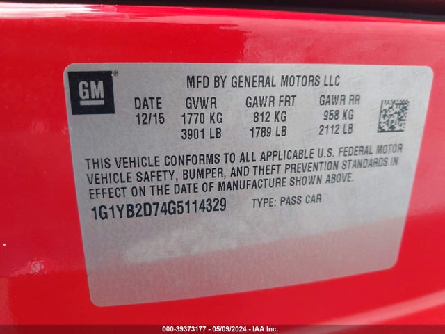 Chevrolet CORVETTE STINGRAY 2016 1G1YB2D74G5114329 Image 9