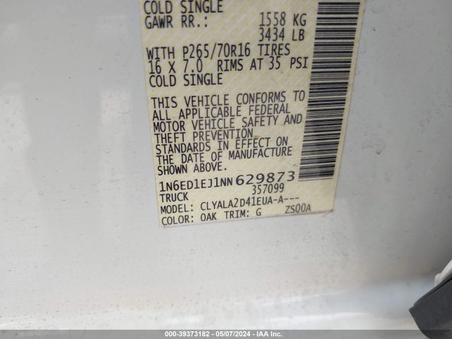 Nissan Frontier S 4x2 2022 1N6ED1EJ1NN629873 Image 9
