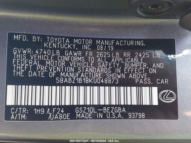58ABZ1B18KU048873 Lexus Es 350 F Sport