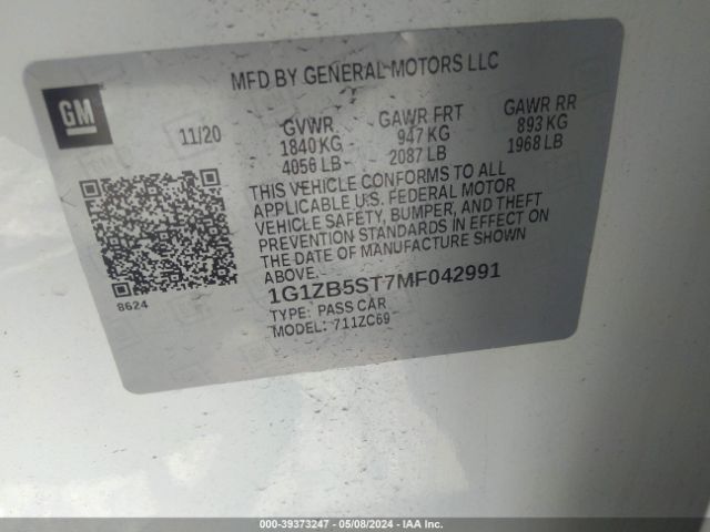 1G1ZB5ST7MF042991 Chevrolet Malibu Fwd Ls