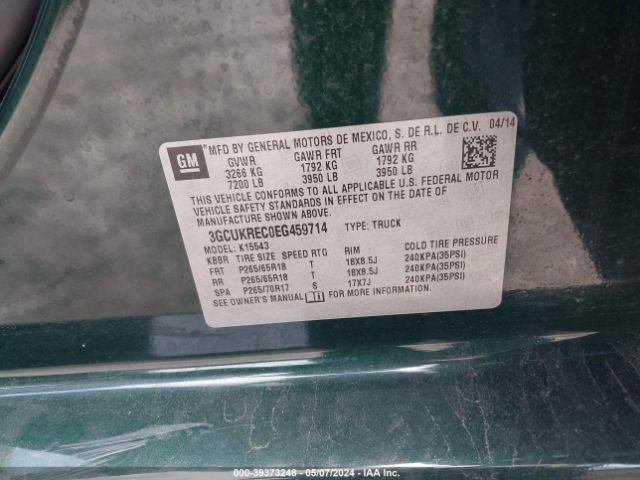 3GCUKREC0EG459714 Chevrolet Silverado 1500 2lt