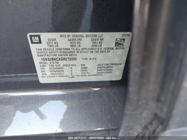 1GKS2BKCXGR272099 GMC YUKON SLT