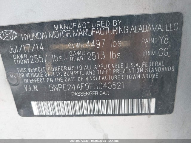 Hyundai SONATA SE 2015 5NPE24AF9FH040521 Image 9