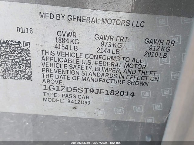 Chevrolet MALIBU LT 2018 1G1ZD5ST9JF182014 Image 9