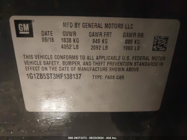 Chevrolet MALIBU LS 2017 1G1ZB5ST3HF138137 Image 9
