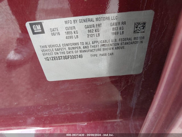 Chevrolet MALIBU 1LT 2016 1G1ZE5ST0GF330749 Image 9