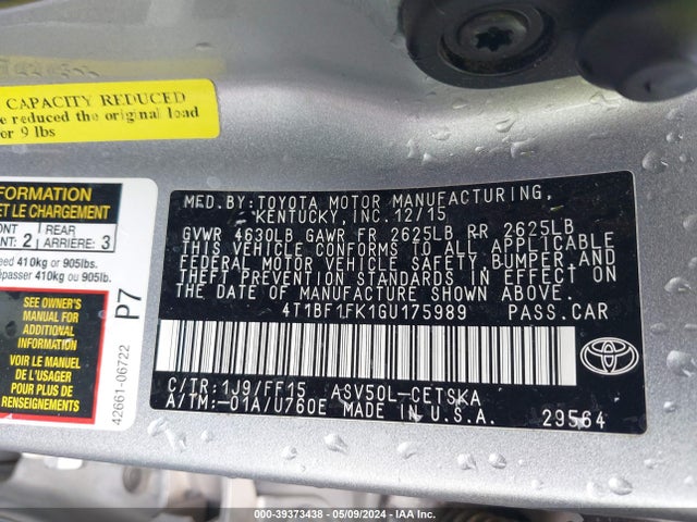 Toyota CAMRY SE 2016 4T1BF1FK1GU175989 Image 9