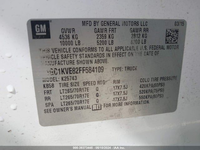 Chevrolet Silverado 2500hd Lt 2015 1GC1KVE82FF584109 Image 9