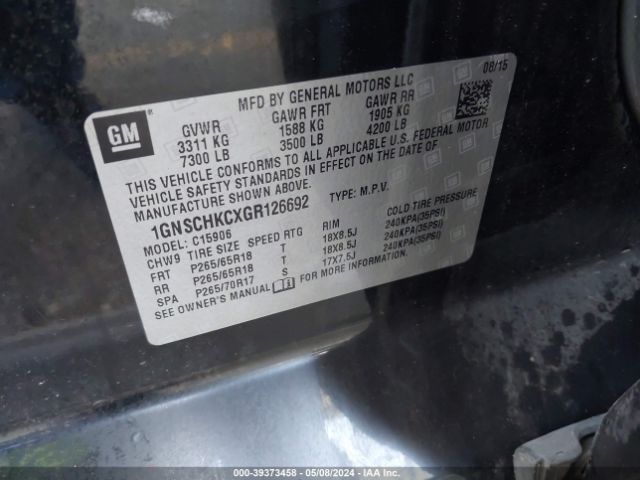 1GNSCHKCXGR126692 Chevrolet Suburban Lt