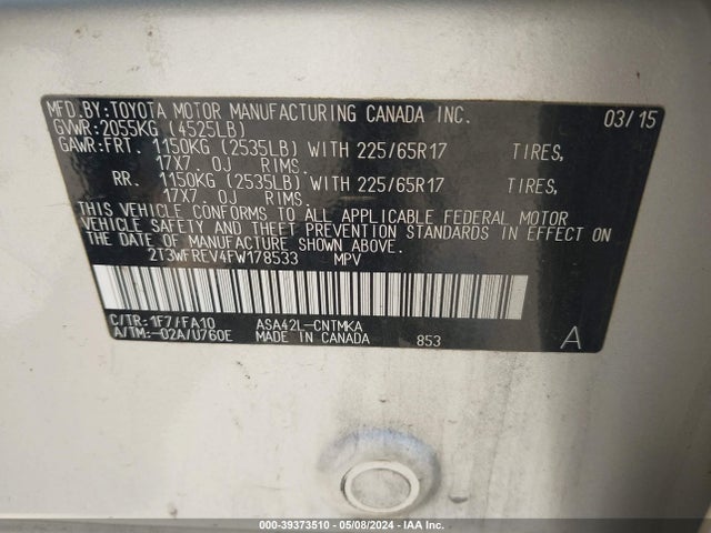 Toyota Rav4 Xle 2015 2T3WFREV4FW178533 Image 9