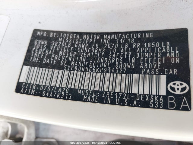 Toyota Corolla Xse 2019 5YFBURHE6KP914327 Image 9
